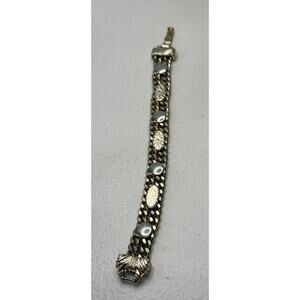 Vintage Gold Toned Dual Chain Foldover Clasp Victorian Revival Bracelet 7 Inch